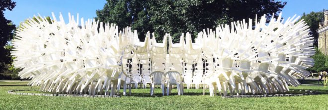 URCHIN pavilion by CODA, temporary arts pavilion, plastic chair pavilion, recyclable pavilion, Cornell Council for the Arts, Cornell Council for the Arts 2016 Biennial, Cornell University Arts Quad, plastic chair art