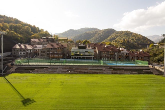 UWC Dilijan College by Tim Flynn Architects, Armenia’s first BREEAM building, BREEAM in eastern Europe, tufa limestone architecture, green-roofed university, Armenia university architecture, energy efficient school, UWC Dilijan College