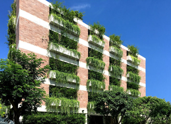 vietnam, Vo Trong Nghia Architects, vtn architects, vtn, atlas hotel, swimming pool, live plants, green wall, living green wall, green facade, tropical plants, hotel amenities