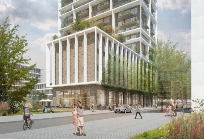 Vertical Village by C.F. Møller, Vertical Village in Antwerp, Nieuw Zuid architecture, Nieuw Zuid residence, neighborhood in a high-rise, Brut Vertical Village, Antwerp mixed use residence tower, passive house residential tower,