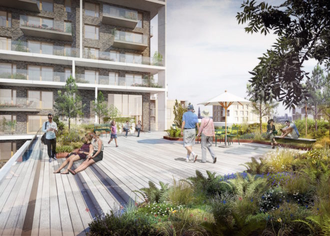 Vertical Village by C.F. Møller, Vertical Village in Antwerp, Nieuw Zuid architecture, Nieuw Zuid residence, neighborhood in a high-rise, Brut Vertical Village, Antwerp mixed use residence tower, passive house residential tower,