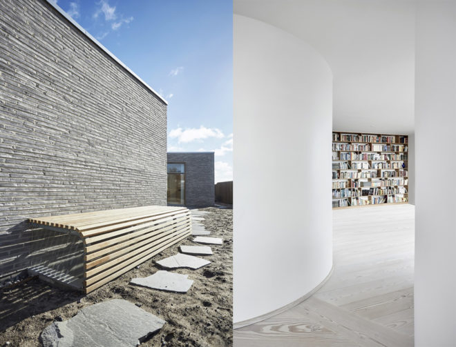 Villa Platan by ADEPT, Villa by the Sea by ADEPT, Kattegat sea architecture, Kolumba brick architecture, curved Kolumba brick, curved bricks, bespoke brick architecture, gray brick house, green-roofed Danish architecture