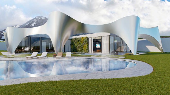 Andrii Rozhko, villa in alps, dubai, united arab emirates, dubai architecture, conceptual design, mountain home, mountain chalet, alpine home, alpine chalet, shade structures