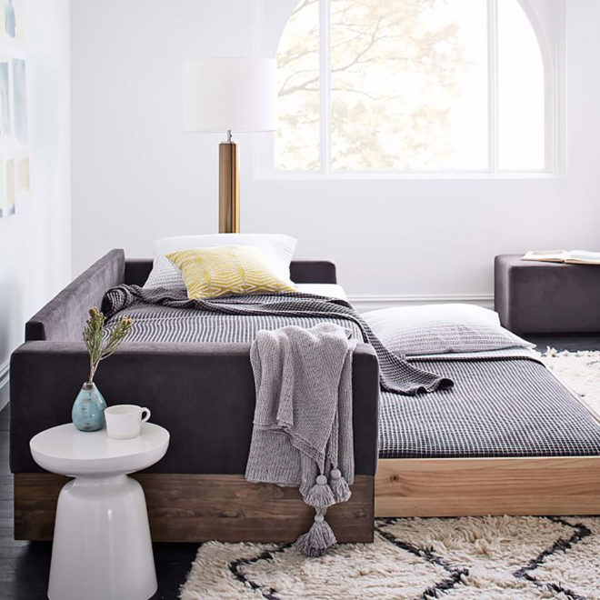 springhill suites, marriott, west elm, west elm springhill suites, transforming furniture, pull out bed, daybed, small space design, west elm daybed, green design, recycled wood furniture, eco design, transforming bed
