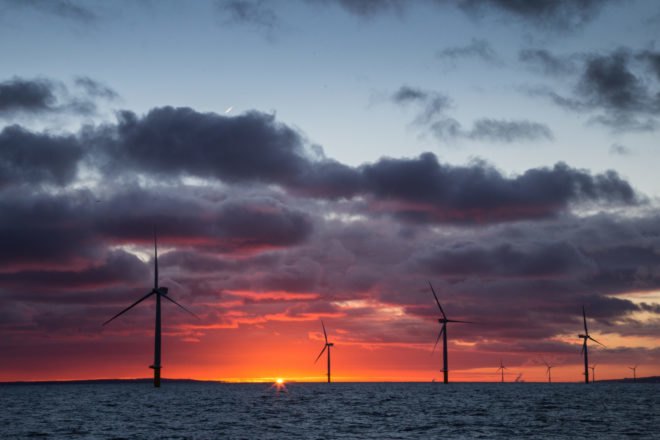 A view of the Middelgruden offshore wind farm. The wind farm was developed off the Danish coast in 2000 and consists of 20 turbines. 25/May/2009. , Denmark. UN Photo/Eskinder Debebe. www.un.org/av/photo/