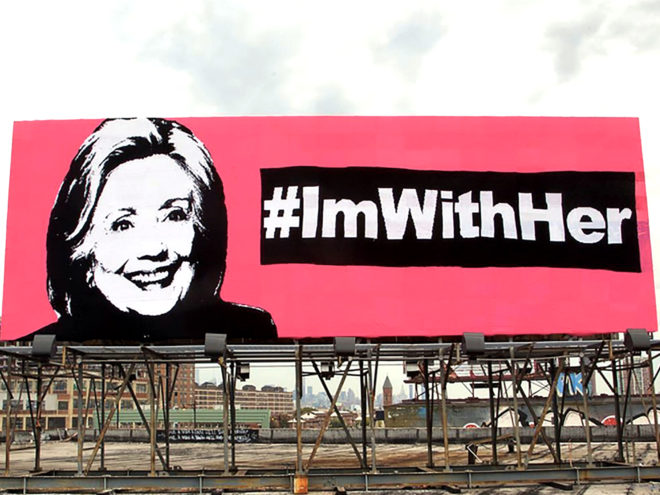 hillary clinton, 2016 presidential election, united states election, 2016 presidential race, #imwithher, olek, crochet, fiber art, crochet mural, crochet blanket, billboard, political art, art installation