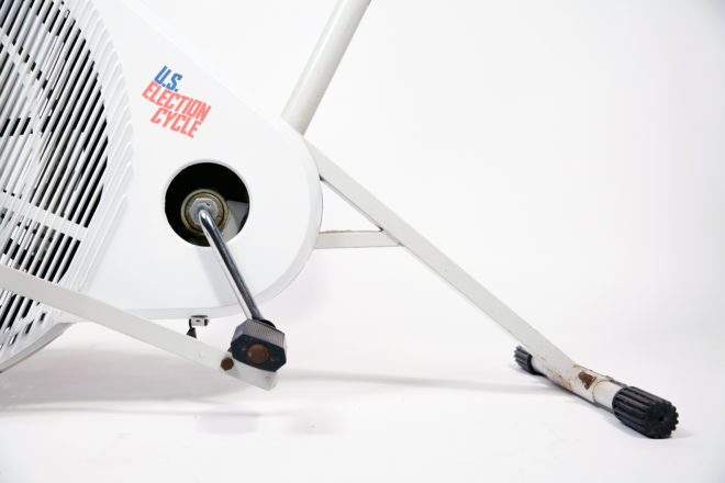 US Election Cycle, Philip Johnson, politics, us politics, 2016 election, Hillary Clinton, Donald Trump, bicycle, bike, exercise bike, humor