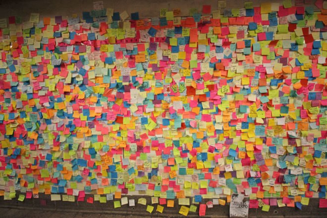 subway post it notes, subway therapy, donald trump election, donald trump, subway sticky notes, wall of post it notes, union square sticky notes, subway post it wall, election therapy, therapy wall, nyc art, union square