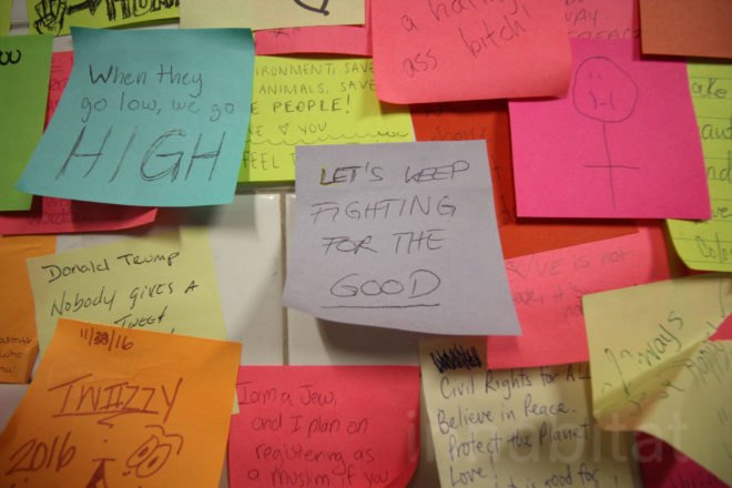 subway post it notes, subway therapy, donald trump election, donald trump, subway sticky notes, wall of post it notes, union square sticky notes, subway post it wall, election therapy, therapy wall, nyc art, union square