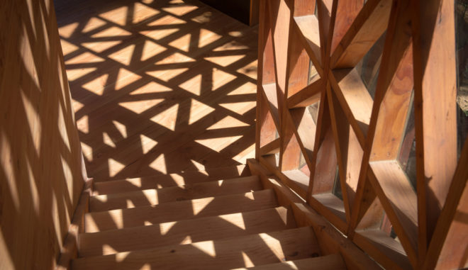 2y House, Sebastian Irarrazaval Arquitectos, treehouse, Chile, Santiago, timber cladding, natural light, wooden screens, concrete, locally sourced timber, green architecture