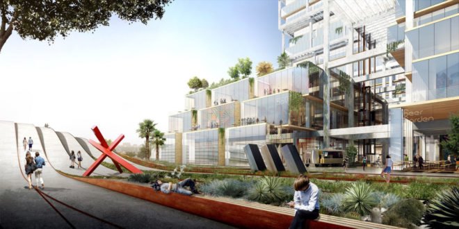 BIG Architects, mixed-use building, 670 Mesquit by BIG, concrete, Los Angeles, flexible spaces, green architecture, mezzanine, Bjarke Ingels, office spaces, retail spaces