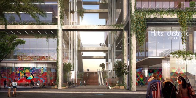 BIG Architects, mixed-use building, 670 Mesquit by BIG, concrete, Los Angeles, flexible spaces, green architecture, mezzanine, Bjarke Ingels, office spaces, retail spaces