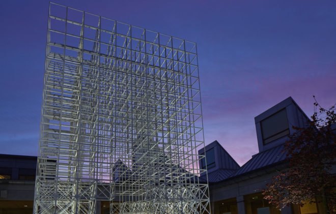 Skidmore, Owings and Merrill (SOM), Christmas tree, Utzon Center, temporary sculpture, temporary installation, lattice, courtyard, green architecture, Denmark