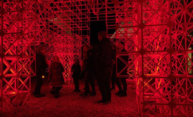 Skidmore, Owings and Merrill (SOM), Christmas tree, Utzon Center, temporary sculpture, temporary installation, lattice, courtyard, green architecture, Denmark
