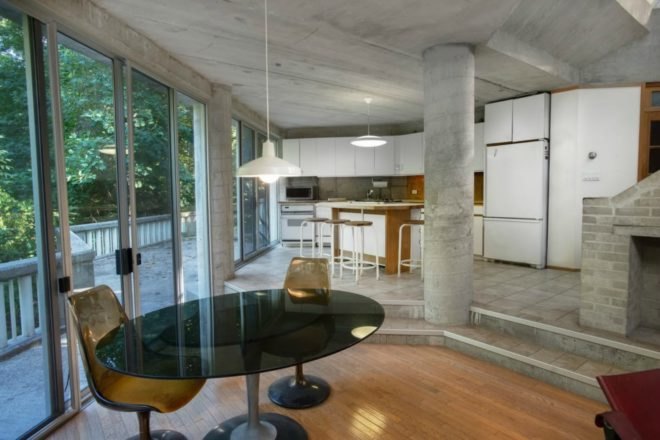 John Black Lee, skylight home, the Sixth of the Harvard Five, Silvermine River home, 160 Mill Road, new canaan, connecticut real estate, modernist architects, glass home design, New Canaan glass homes, New Canaan architecture, brutalist character, glass and concrete homes,