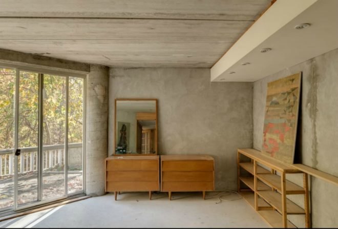 John Black Lee, skylight home, the Sixth of the Harvard Five, Silvermine River home, 160 Mill Road, new canaan, connecticut real estate, modernist architects, glass home design, New Canaan glass homes, New Canaan architecture, brutalist character, glass and concrete homes,