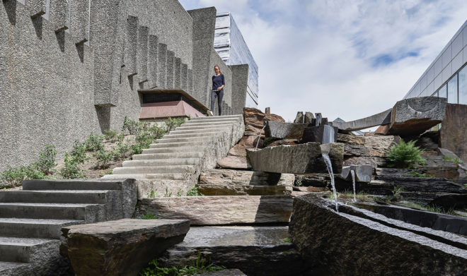 Snøhetta, Lillehammer Art Museum and Lillehammer Cinema, green extension, museum extension, stainless steel, Bård Breivik, green renovation, glass facade, transparent facade, auditorium