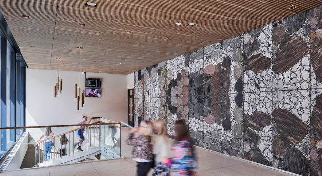 Snøhetta, Lillehammer Art Museum and Lillehammer Cinema, green extension, museum extension, stainless steel, Bård Breivik, green renovation, glass facade, transparent facade, auditorium