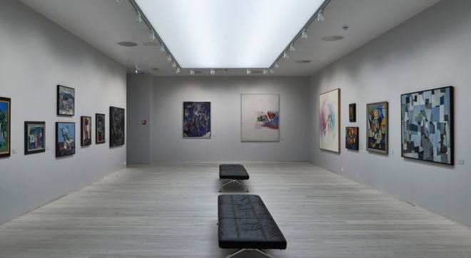 Snøhetta, Lillehammer Art Museum and Lillehammer Cinema, green extension, museum extension, stainless steel, Bård Breivik, green renovation, glass facade, transparent facade, auditorium