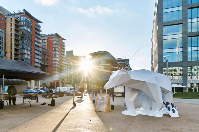manchester, polar bear, polar bear sculpture, public art, leds, solar powered art, lazerian, new bailey, polo the polar bear
