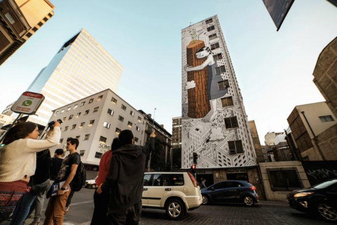 Francesco Camillo Giogino, Millo, street art, eco street art, tree hugger street art, tree hugger mural, Hecho En Casa festival, murals, street art, tree art, tree huggers, Janet Echelman, Edgar Müller, Henk Hofstra