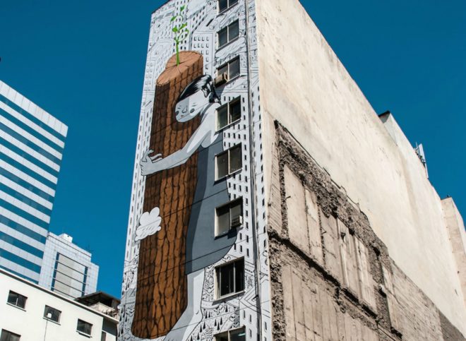 Francesco Camillo Giogino, Millo, street art, eco street art, tree hugger street art, tree hugger mural, Hecho En Casa festival, murals, street art, tree art, tree huggers, Janet Echelman, Edgar Müller, Henk Hofstra