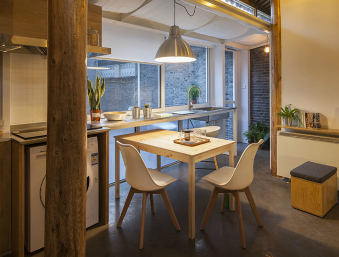 OEU-ChaO, tiny homes, tiny home renovation, bejing architecture, tiny home design, home renovation, small home movement, minimalist design, wooden roofs, sloped roof, compact spaces, space saving techniques, minimalist architecture, home renovation