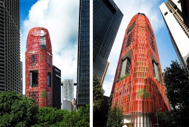Oasia Hotel Downtown, Oasia Hotel Downtown by WOHA Architects, Oasia, WOHA, WOHA Architects, hotel, green hotel, Far East Hospitality, skyscraper, green skyscraper, tower, green tower, plants, greenery