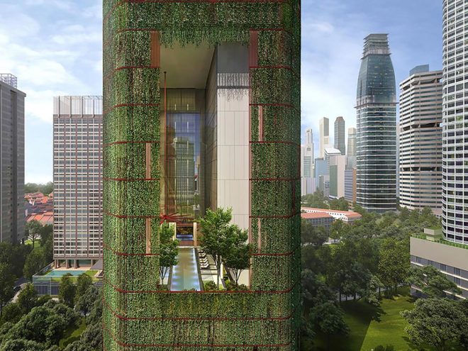 Oasia Hotel Downtown, Oasia Hotel Downtown by WOHA Architects, Oasia, WOHA, WOHA Architects, hotel, green hotel, Far East Hospitality, skyscraper, green skyscraper, tower, green tower, plants, greenery