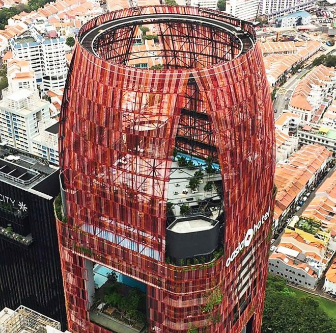 Oasia Hotel Downtown, Oasia Hotel Downtown by WOHA Architects, Oasia, WOHA, WOHA Architects, hotel, green hotel, Far East Hospitality, skyscraper, green skyscraper, tower, green tower, plants, greenery