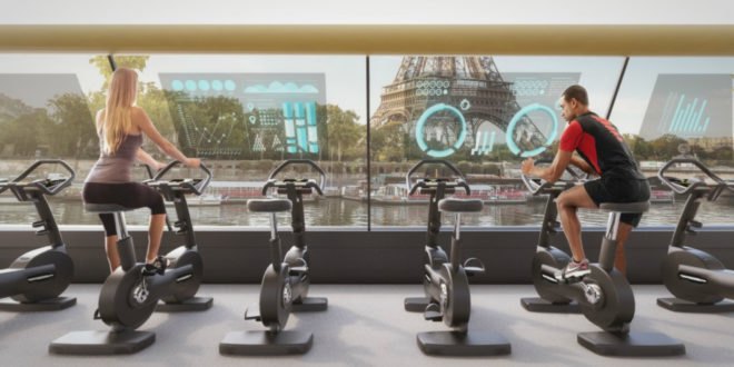 Carlo Ratti Associati, Paris navigating gym, floating gym paris, floating houses, Bateaux Mouches, Technogym, Terreform ONE , URBEM, human energy power, human power, gym power, sustainable energy, renewable energy, green mobility options, urban design, river boats, paris mobility options, paris sustainability