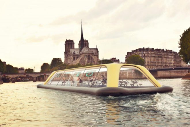 Carlo Ratti Associati, Paris navigating gym, floating gym paris, floating houses, Bateaux Mouches, Technogym, Terreform ONE , URBEM, human energy power, human power, gym power, sustainable energy, renewable energy, green mobility options, urban design, river boats, paris mobility options, paris sustainability