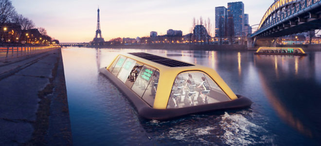 Carlo Ratti Associati, Paris navigating gym, floating gym paris, floating houses, Bateaux Mouches, Technogym, Terreform ONE , URBEM, human energy power, human power, gym power, sustainable energy, renewable energy, green mobility options, urban design, river boats, paris mobility options, paris sustainability