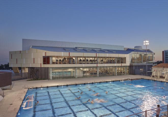 Roberts Pavilion at Claremont McKenna College, sustainable Roberts Pavilion, sustainable gym, eco-friendly gym design, green gym architecture, Roberts Pavilion by John Friedman Alice Kimm Architects, California drought friendly architecture