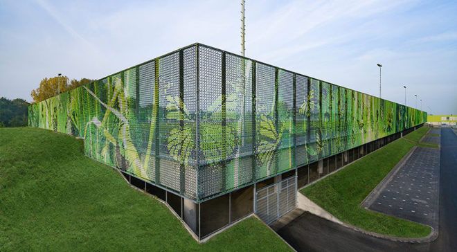 Schiedam Sports Park, Moederscheim Moonen Architects, Lace Fence, Dedots, sports park, the Netherlands, pixelated envelope, concrete, canopy, green architecture, sports facility