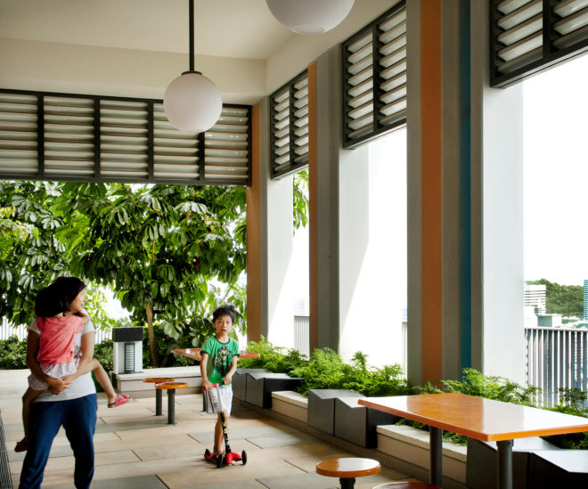 skyville, singapore architecture, woha, patrick bingham-hall, passive design, prefabricated design, solar roof, community living, passive housing, communal space, solar powered housing