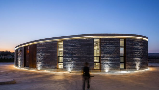 Farm of 38° 30°, Slash Architects, Arkizon Architects, dairy factory, Turkey, showroom, courtyard, natural light, locally sourced materials, natural stone, green architecture, Corten steel