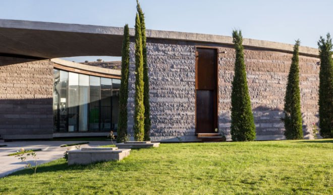 Farm of 38° 30°, Slash Architects, Arkizon Architects, dairy factory, Turkey, showroom, courtyard, natural light, locally sourced materials, natural stone, green architecture, Corten steel