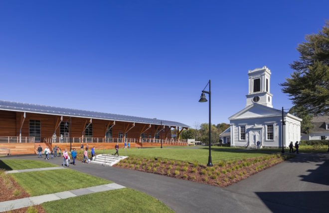 Thompson Exhibition Building by Centerbrook Architects, Thompson Exhibition Building at Mystic, Thompson Exhibition Building architecture, geothermal powered Thompson Exhibition Building, Mystic riverfront architecture, geothermal heated exhibition building, Douglas Fir glue laminated timber