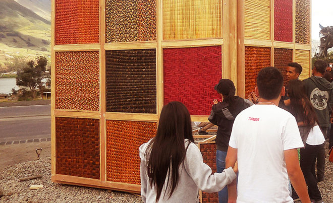 ecuadorian weaving, ecuadorian architecture, vernacular architecture, indigenous architecture, totora cube, Woven house in Ecuador, Archquid think-act tank, Totora's Cube, Ecuador, multi-use space, Totora plant, traditional weaving techniques, green architecture