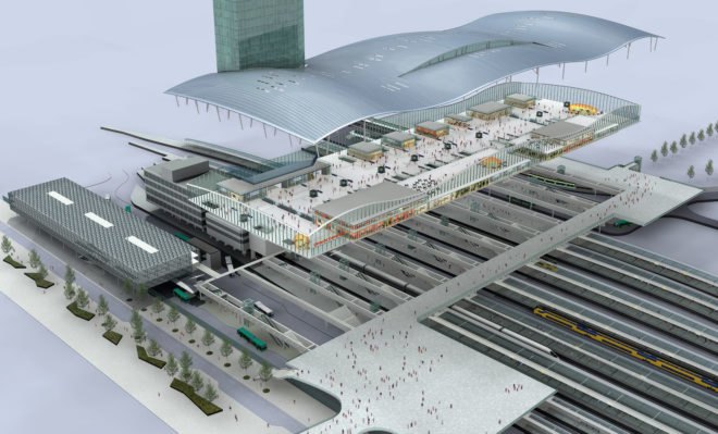 Benthem Crouwel Architects, green infrastructure, green transportation, LED lights, public transport, skylights, transit hub, transport hub, undulating roof, utrecht, Utrecht Central Station