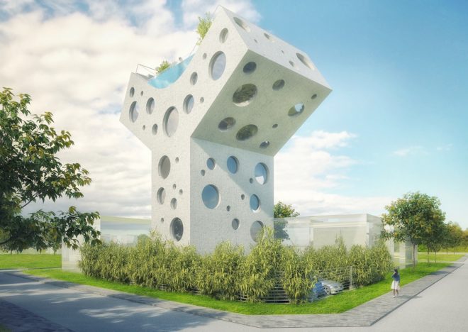 Y House by MVRDV, MVRDV in Tainan, Y House in Tainan, Feng Shui in architecture, concrete sculptural house, rooftop pool villa in Taiwan