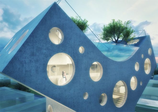 Y House by MVRDV, MVRDV in Tainan, Y House in Tainan, Feng Shui in architecture, concrete sculptural house, rooftop pool villa in Taiwan