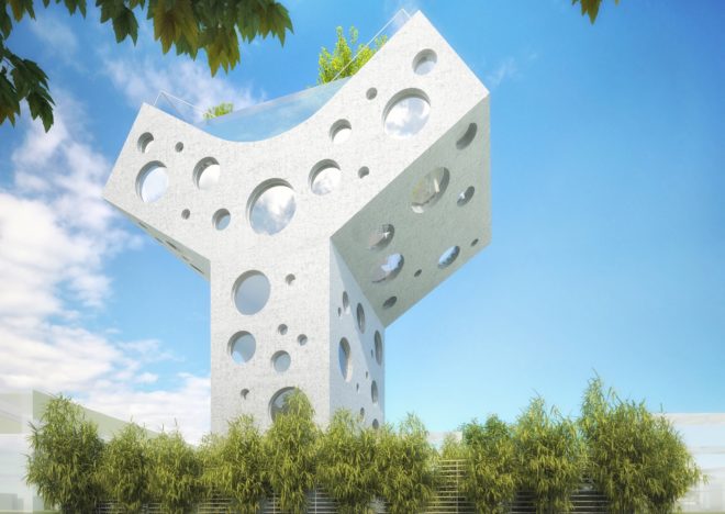 Y House by MVRDV, MVRDV in Tainan, Y House in Tainan, Feng Shui in architecture, concrete sculptural house, rooftop pool villa in Taiwan