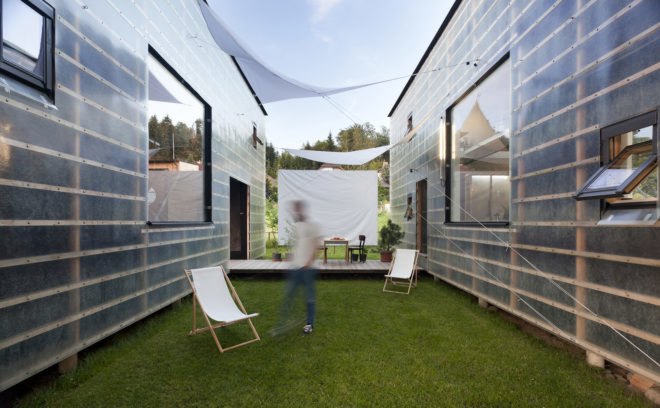 Japanese design, Zen Houses, Czech Republic, Liberec, twin cubic buildings, economy of space and materials, spatial economy, material economy, live and work studios Czech Republic, live and work cubes