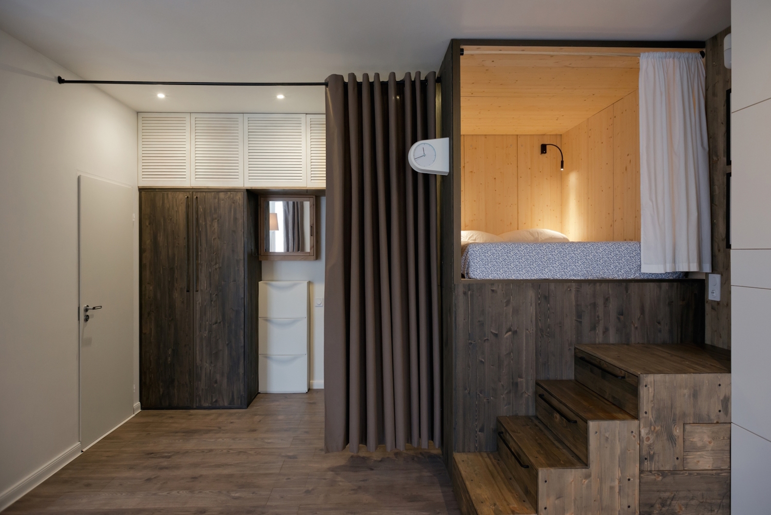 35 square meter apartment by Studio Bazi, Alireza Nemati apartment, space saving design for a small apartment, space saving custom furniture, space saving bed and storage, Studio Bazi self designed apartment, tiny apartment designs
