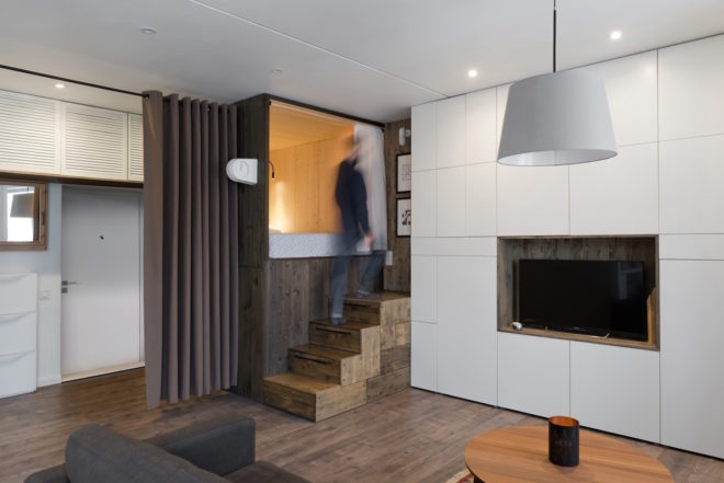 35 square meter apartment by Studio Bazi, Alireza Nemati apartment, space saving design for a small apartment, space saving custom furniture, space saving bed and storage, Studio Bazi self designed apartment, tiny apartment designs