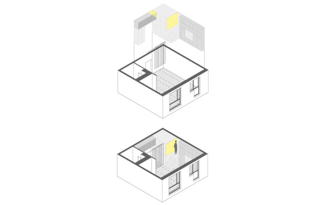 35 square meter apartment by Studio Bazi, Alireza Nemati apartment, space saving design for a small apartment, space saving custom furniture, space saving bed and storage, Studio Bazi self designed apartment, tiny apartment designs