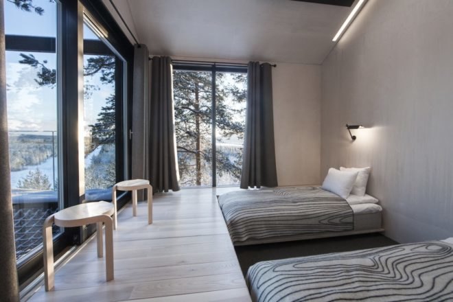 7th room in treehotel, 7th room by Snøhetta, Treehotel northern lights, Snøhetta and Treehotel, Treehotel in Sweden, elevated timber cabin in the forest,