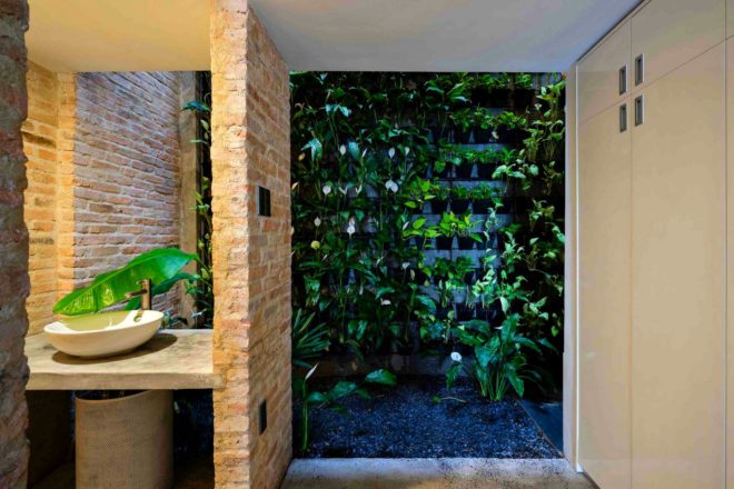 Block Architects, lee and tee house, home renovation, HoChiMinh City homes, HoChiMinh City architecture, white frames, brick walls, natural light, home renovation vietnam, urban design, steel building material, green design, green home renovation, vertical garden